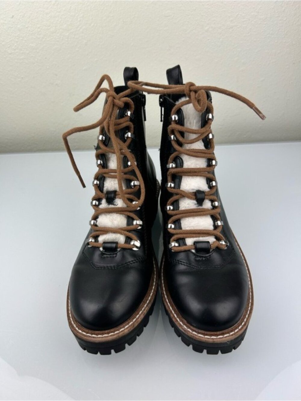 A New Day Target Black Faux Leather Fur Lace-Up Combat Winter Boots Sz 6.5 Fall - Picture 3 of 16